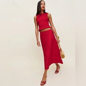 NEW Reformation Laguna Two Piece Matching Midi Skirt Set Lipstick Red US 2 UK 4
